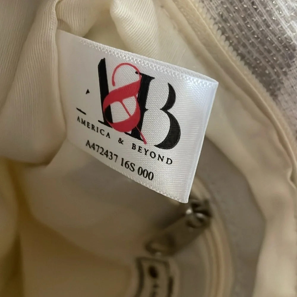 NEW America & Beyond Crossbody Canvas Tan White Metallic Silver Chain Everyday